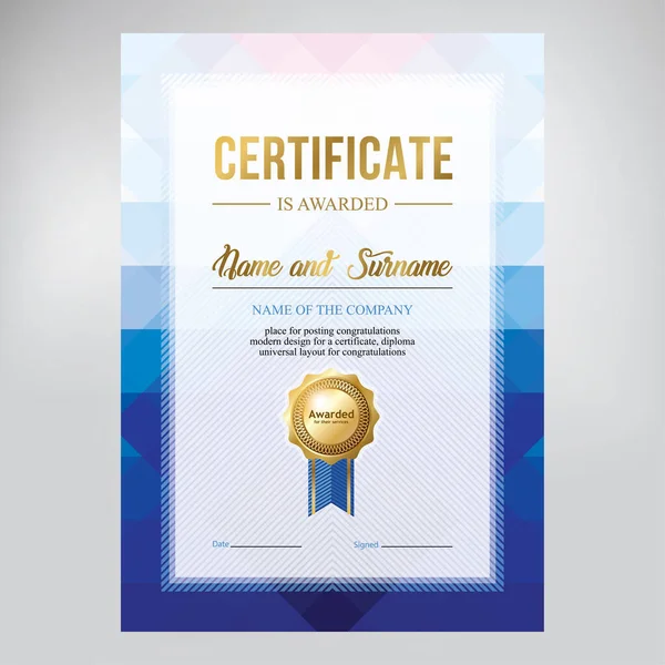 Ontwerp van certificaat, diploma, modern geometrisch ontwerp — Stockvector