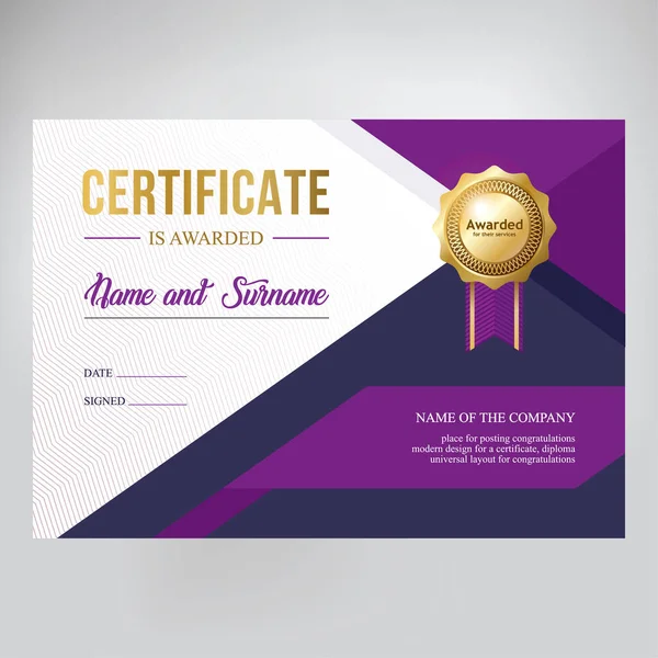 Projeto de certificado, diploma, design geométrico moderno —  Vetores de Stock