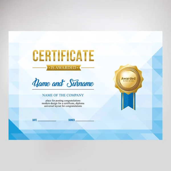 Ontwerp van certificaat, diploma, modern geometrisch ontwerp — Stockvector