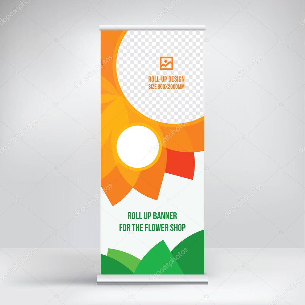 Roll-up advertising stand, modern design of a portable banner