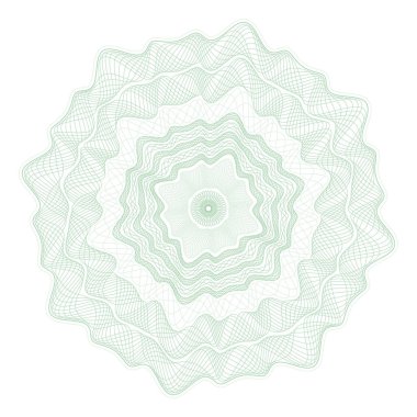 Guilloche Rosette, menkul kıymetlerin korunması için bir şablon, çiçek şeklinde dalgalı kıvrımlı çizgiler şeklinde bir süs.