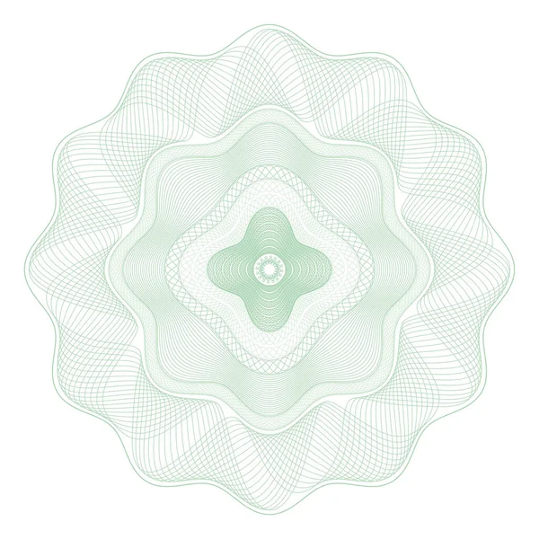 Roseta de guilloche, una plantilla para la protección de los valores, un adorno en forma de líneas onduladas rizadas en forma de una flor — Vector de stock