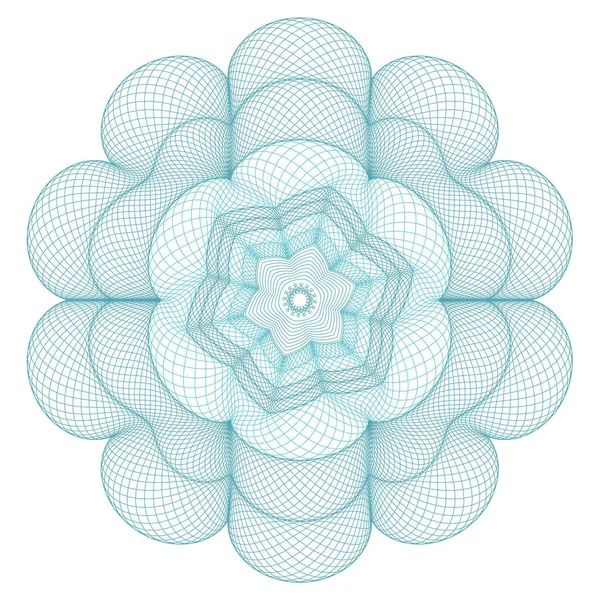 Guilloche rosette, a template for the protection of securities, an ornament in the form of wavy curly lines in the form of a flower — Stock Vector