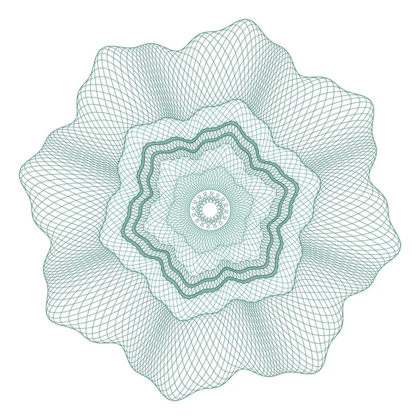Guilloche Rosette, menkul kıymetlerin korunması için bir şablon, çiçek şeklinde dalgalı kıvrımlı çizgiler şeklinde bir süs.
