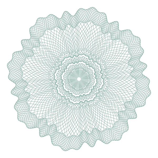 Guilloche roseta, rejilla, una plantilla para la protección de los valores, un adorno en forma de líneas onduladas rizadas en forma de una flor — Vector de stock