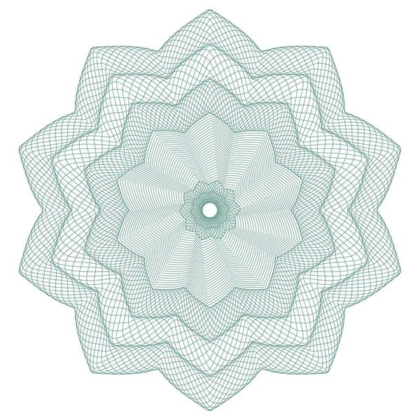 Guilloche rosette, ızgara, menkul kıymetlerin korunması için bir şablon, çiçek şeklinde dalgalı kıvrımlı çizgiler şeklinde bir süs.