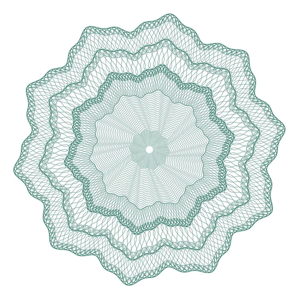 Guilloche rosette, ızgara, menkul kıymetlerin korunması için bir şablon, çiçek şeklinde dalgalı kıvrımlı çizgiler şeklinde bir süs.