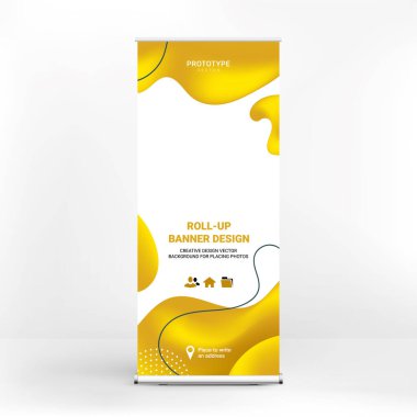 Yuvarlak pankart tasarımı, yaratıcı reklam arka planı, sıvı elementler, vektör