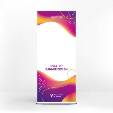 Yuvarlak pankart tasarımı, yaratıcı reklam arka planı, sıvı elementler, vektör