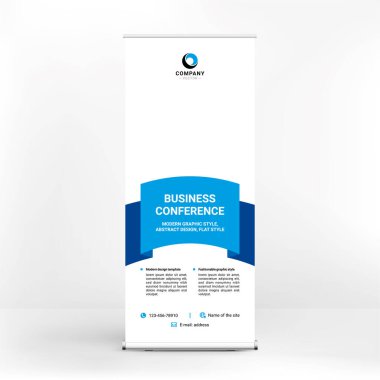 Yuvarlak pankart tasarımı, konferanslar için yaratıcı duruş, ürün ve hizmet reklamları, modern daire tarzı, seminerler için afiş.