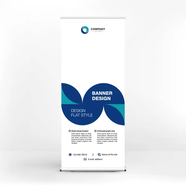 Roll-up banner design, creative stand for conferences, διαφήμιση αγαθών και υπηρεσιών, μοντέρνο flat style, banner για σεμινάρια. — Διανυσματικό Αρχείο