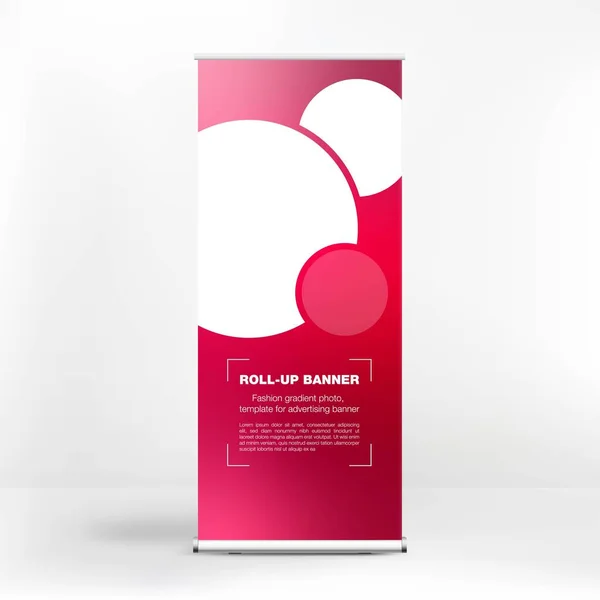 Banner publicitário com gradiente de moda, banner roll-up, suporte para conferências e seminários, fundo web — Vetor de Stock