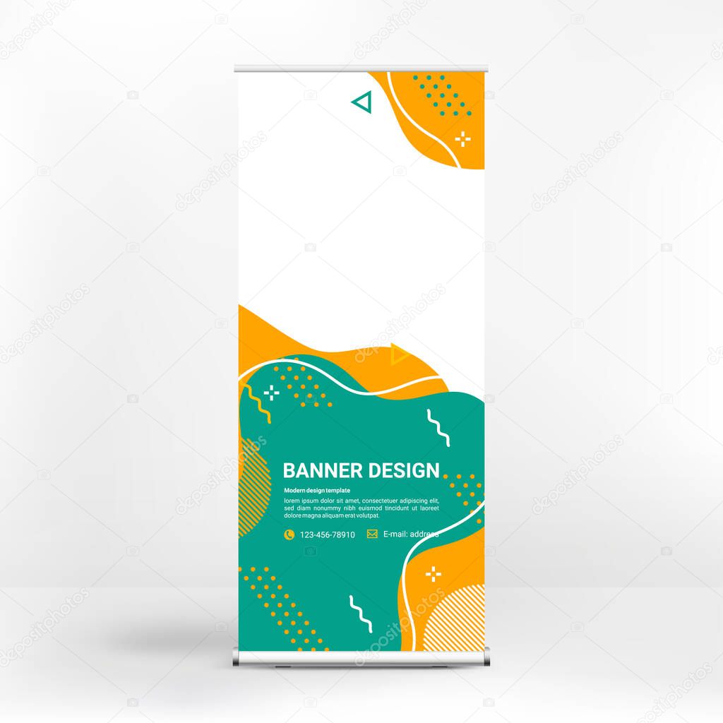 Roll-up banner design, creative background of graphic shapes, modern design for outdoor advertising