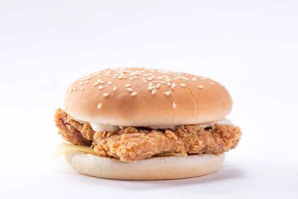 Ropogós Csirkés Burger Salátával Sajttal Majonézzel — Stock Fotó