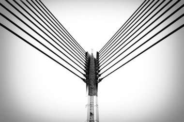 Putrajaya 'daki modern köprü mimarisi. Siyah ve beyaz