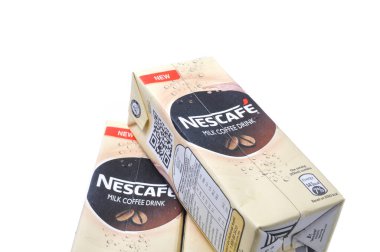 KUALA LUMPur, Malezya - 7 Şubat 2015. Nescafe Süt İçeceği paketleri. Nescafe, Nestle tarafından üretilen bir hazır kahve markasıdır. Adı 