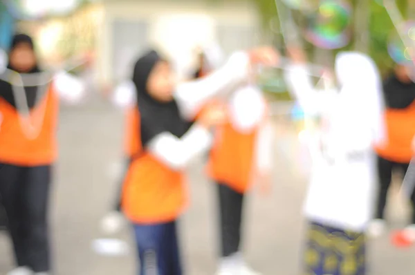 Blur Image Children Playing Giant Bubble — Stock Photo, Image