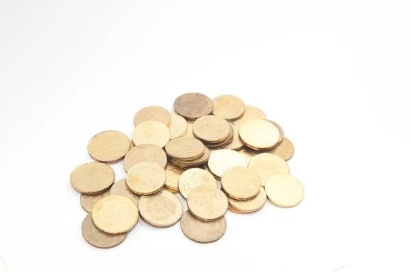 Golden Coin Stacking White — Stock Photo, Image