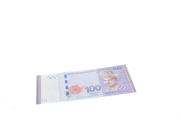Валюта Малайзии Myr Стопка Банкнот Ringgit Malaysia Столе Разбросана Сотня — стоковое фото