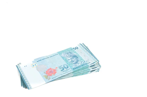 Malaysia Currency Myr Stack Ringgit Malaysia Bank Notes 桌上散落着一百林吉特的马来西亚语 — 图库照片