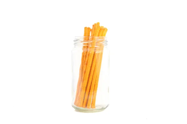 Sweet Caramel Candies Glass Jar White Background — Stock Photo, Image