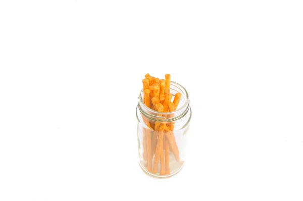 Sweet Caramel Candies Glass Jar White Background — Stock Photo, Image