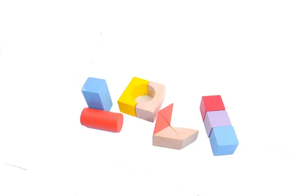 Colorful Wooden Toy Blocks Isolated White Background — Stock Photo, Image