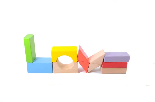 多彩木制玩具块孤立在白色背景上 — 图库照片