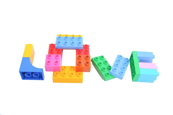 Colorful Plastic Toy Blocks Isolated White Background — Stock Photo, Image