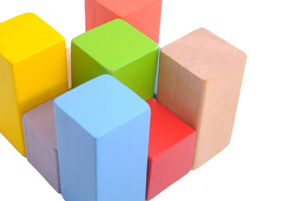 Kleurrijke Houten Blokken Geïsoleerd Witte Achtergrond — Stockfoto