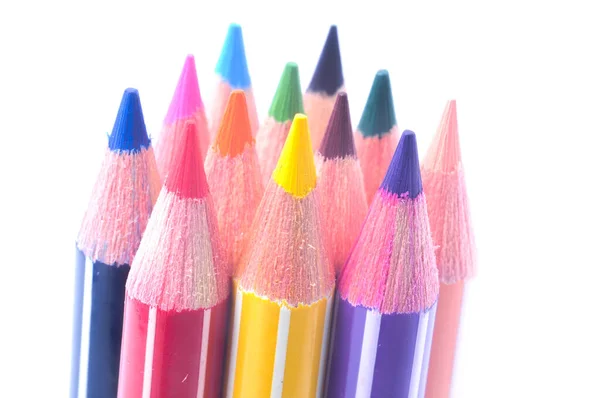 Various Colored Wooden Pencil Crayons Placed Row — Stock Photo, Image