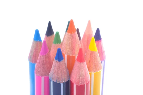 Vários Lápis Madeira Coloridos Lápis Colocados Uma Fileira — Fotografia de Stock