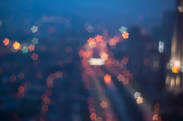 Bokeh Licht Und Verschwimmen Moderne Stadt Skyline Hintergrund — Stockfoto
