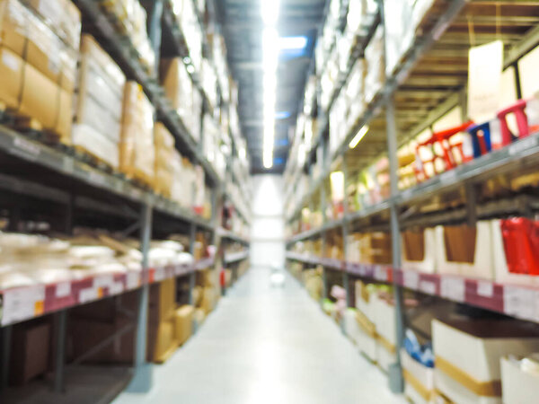 Blurred Background Image of Shelf in Warehouse or Storehouse