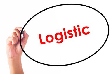İşadamı kalemle lojistik kelime yazıyor