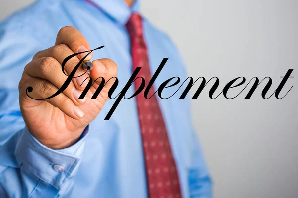 Businessman Writing Implement Word Virtual Screen — Stock Photo, Image
