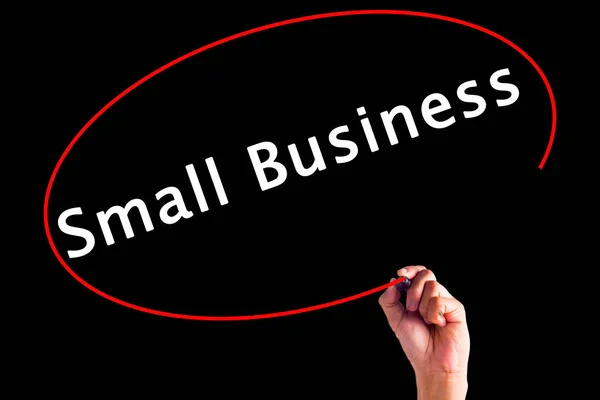 Handschrift Small Business Met Een Marker Transparant Bord — Stockfoto
