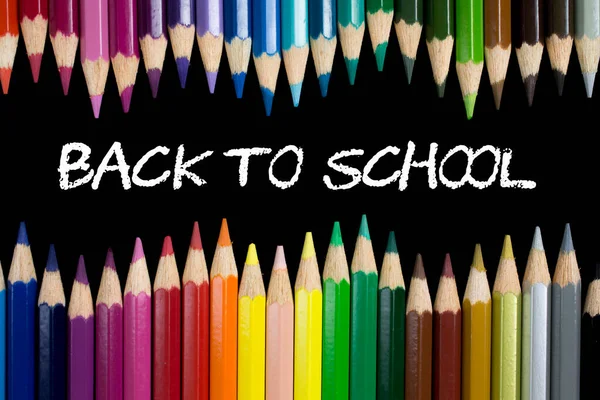 Conceito Educação Volta Escola Quadro Negro Com Lápis Coloridos Como — Fotografia de Stock