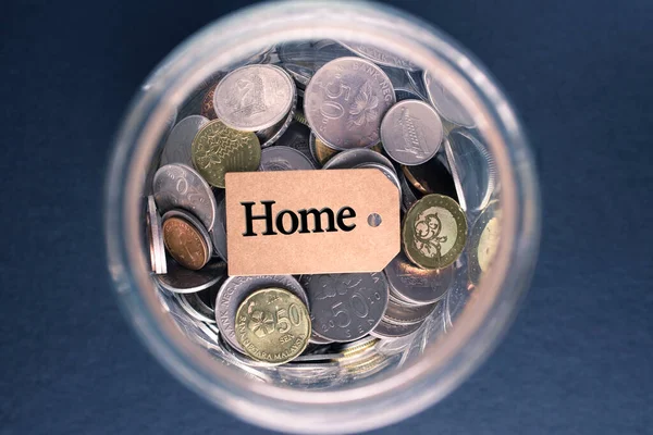 Spara Koncept Home Etikett Med Mynt Glaset — Stockfoto