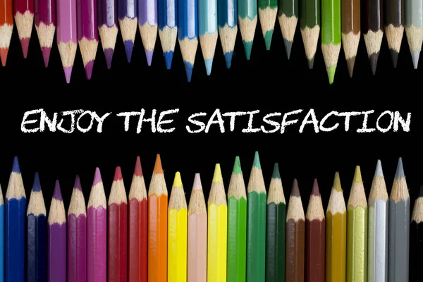 Enjoy Satisfaction Composition Colored Pencils Royalty Free Εικόνες Αρχείου