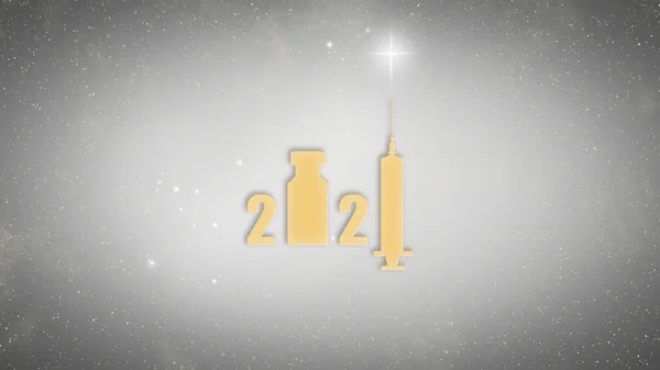 2021 Neujahrshintergrund Mit Sternen Und Coronavirus Impfstoff Mit Goldener Und — Stockfoto