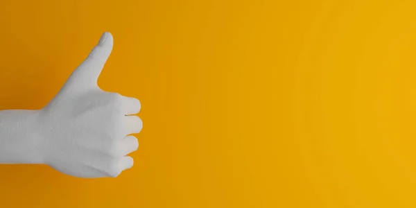 White Plaster Hand Making Gesture Yellow Background Space Text Render — 스톡 사진