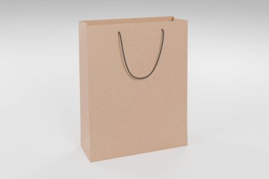 Beyaz arka planda karton alışveriş torbası modeli. 3d hazırlayıcı