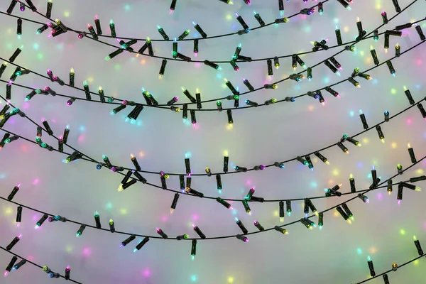 Abstract Background Christmas Lights Illuminated All Colors Rendering — Stock Photo, Image