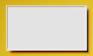 Sarı arkaplanda gölgeli beyaz çerçevenin basit bir kopyası. 3d oluşturma