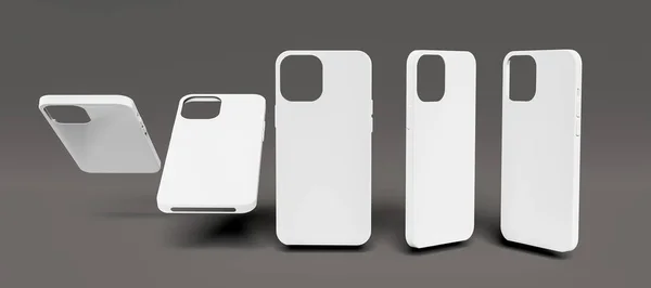 ブラックを基調としたホワイトの現代的な携帯電話ケースのモックアップセット 3Dレンダリング — ストック写真