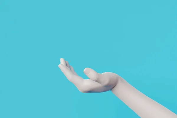 Mão Branca Para Exibição Produto Com Fundo Azul Renderização — Fotografia de Stock
