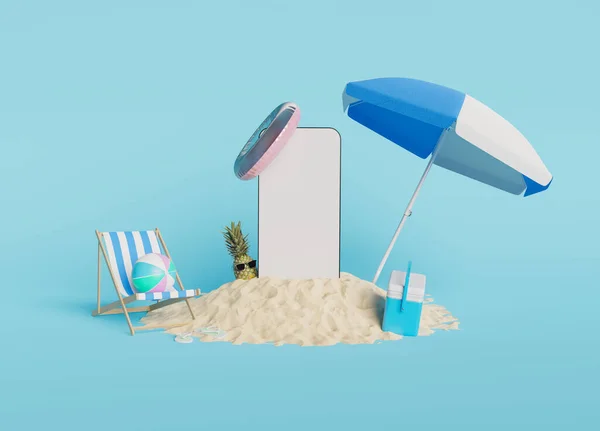 Minimalistische Mockup Van Mobiele Telefoon Strand Zandberg Met Zomer Vakantie — Stockfoto