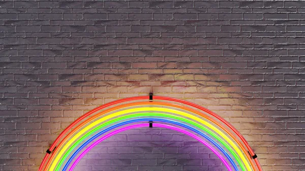 Lâmpada Arco Íris Néon Com Parede Tijolo Fundo Lgbtq Conceito — Fotografia de Stock