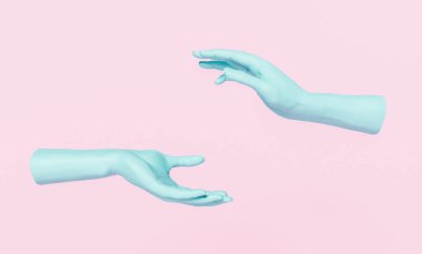 hands making empty sphere in the center for design presentation with pastel colors. 3d render